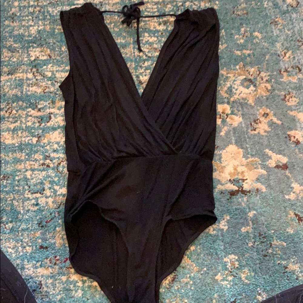 BCBG black bodysuit with tie neck